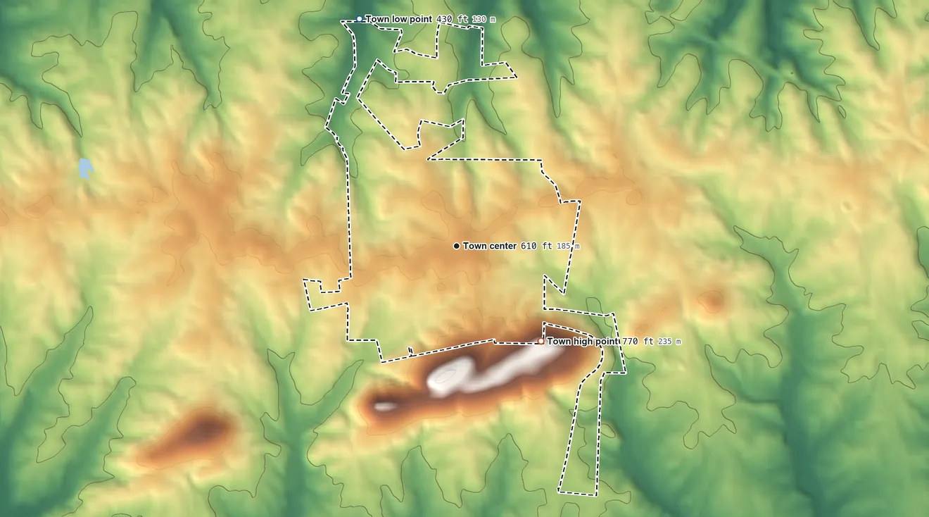Topographic elevation map of Little Mountain, South Carolina, shaded from 430 ft on the northwest side to 770 ft on the southeast side