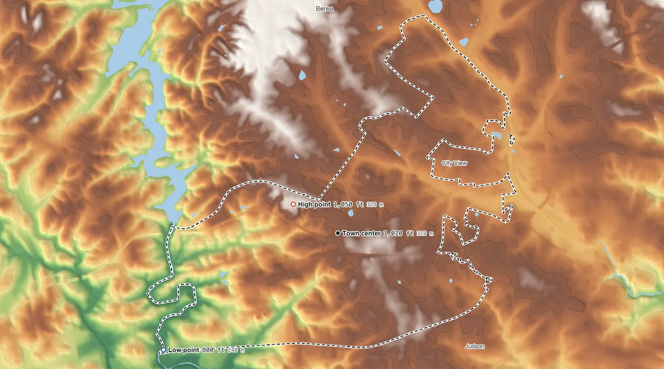 Topographic elevation map of Parker, South Carolina, shaded from 800 ft on the southwest side to 1,050 ft on the northwest side