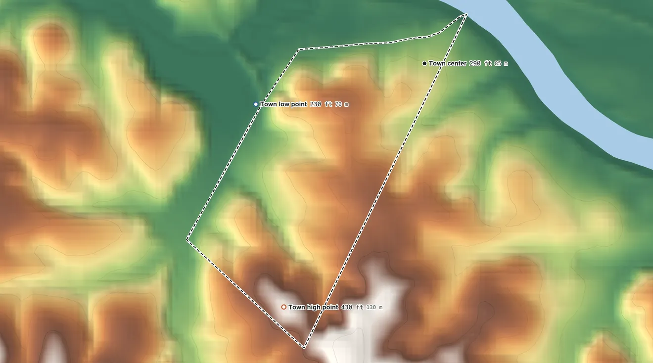 Topographic elevation map of Peak, South Carolina, shaded from 230 ft on the west side to 430 ft on the southwest side