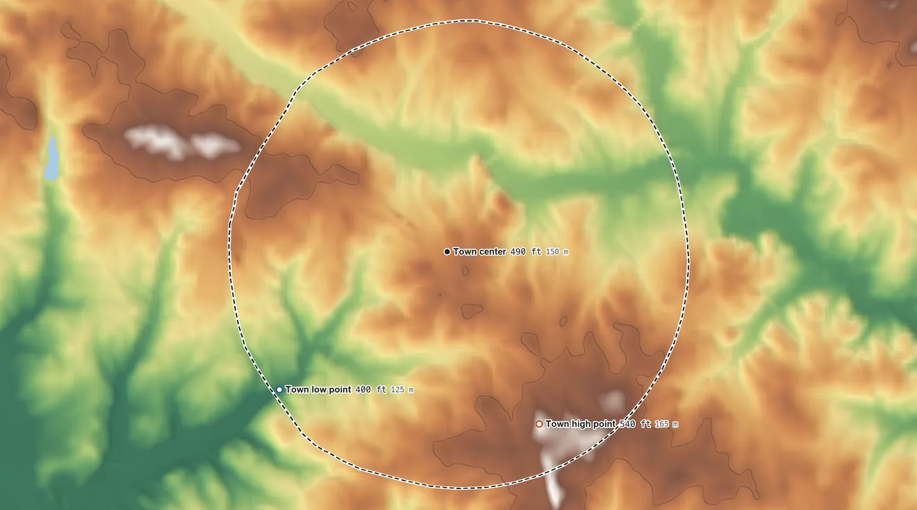 Topographic elevation map of Silverstreet, South Carolina, shaded from 400 ft on the southwest side to 540 ft on the southeast side