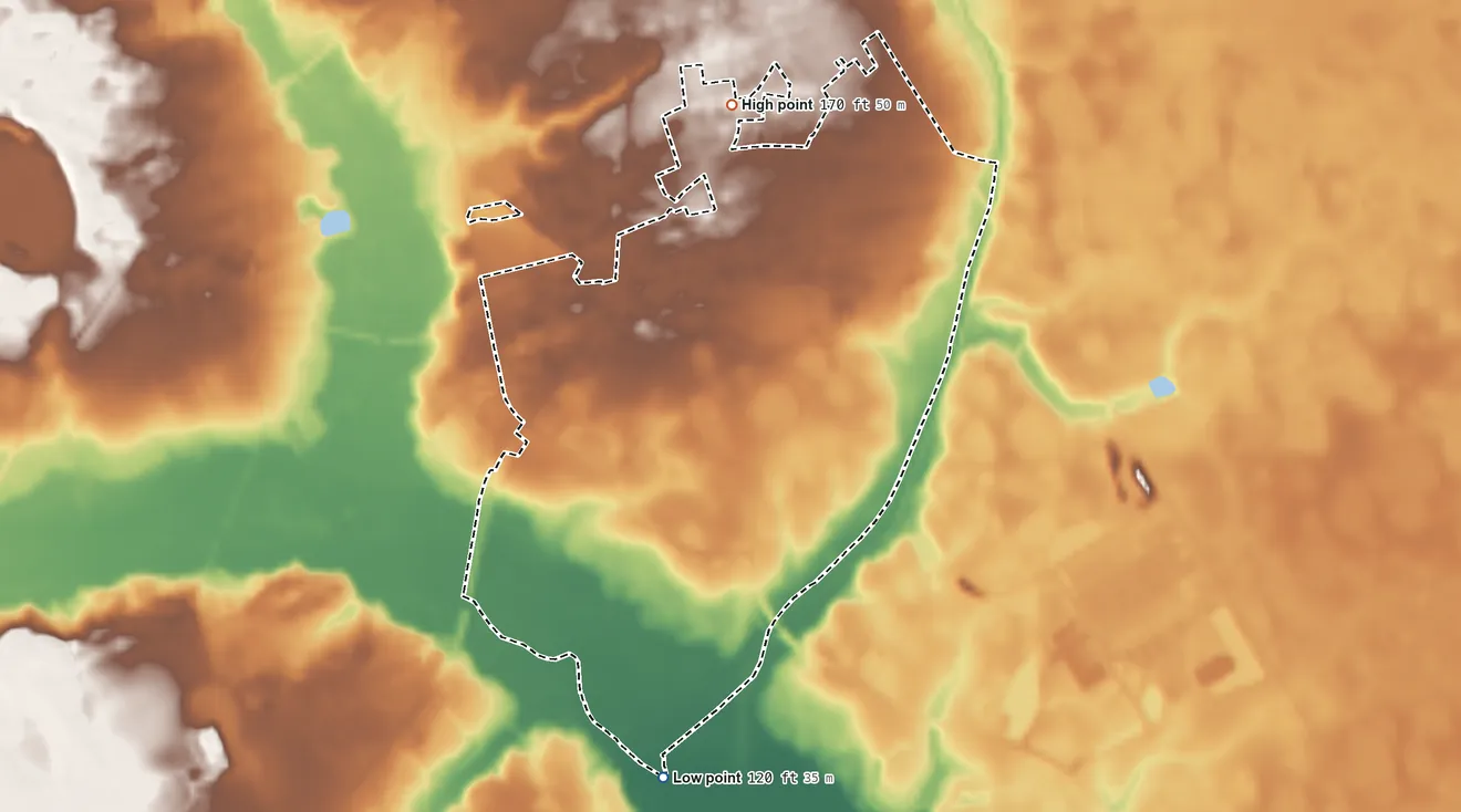 Topographic elevation map of South Sumter, South Carolina, shaded from 120 ft on the south side to 170 ft on the north side