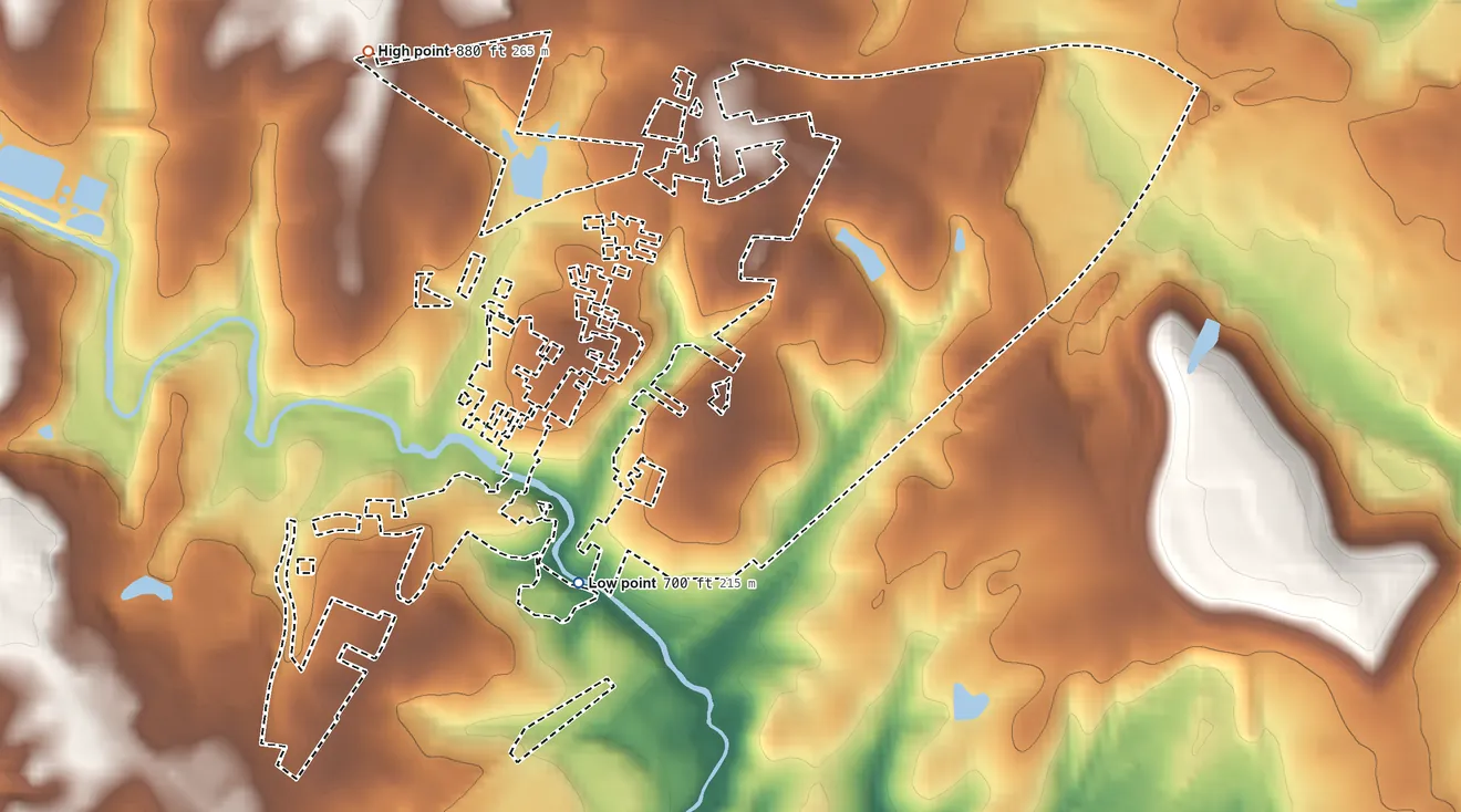 Topographic elevation map of Startex, South Carolina, shaded from 700 ft on the south side to 880 ft on the northwest side