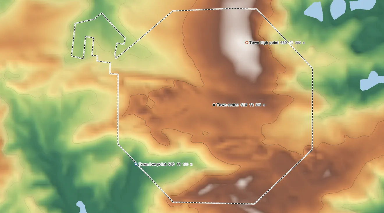 Topographic elevation map of Summit, South Carolina, shaded from 520 ft on the southwest side to 660 ft on the northeast side