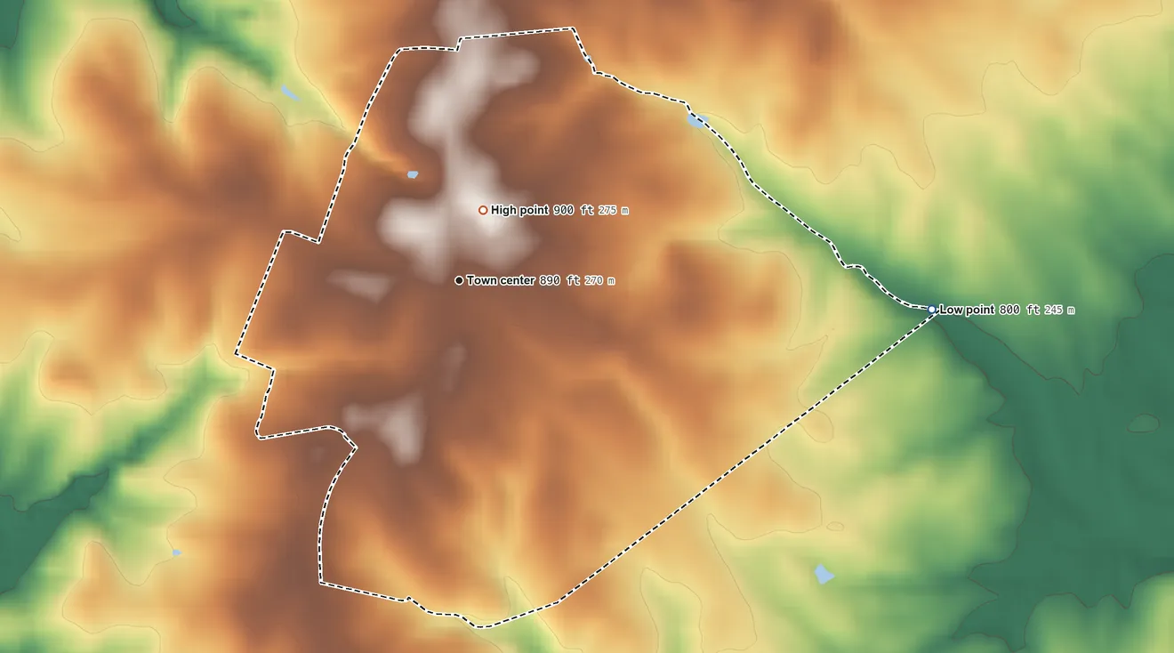 Topographic elevation map of Ware Place, South Carolina, shaded from 800 ft on the east side to 900 ft near the middle