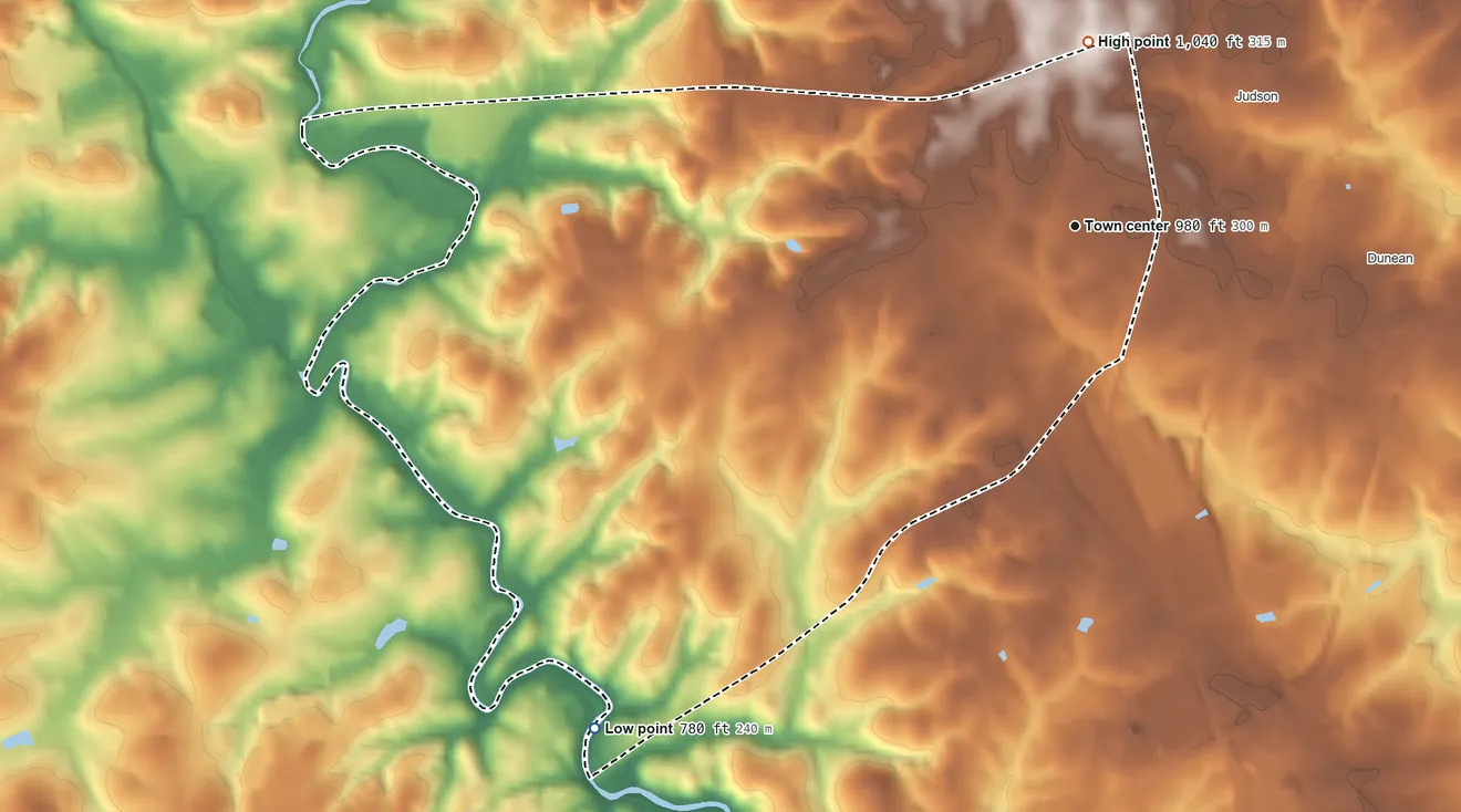 Topographic elevation map of Welcome, South Carolina, shaded from 780 ft on the southwest side to 1,040 ft on the north side