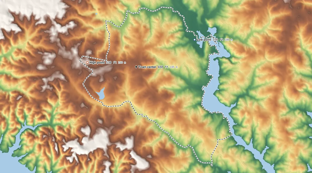 Topographic elevation map of Willington, South Carolina, shaded from 330 ft on the northeast side to 530 ft on the west side