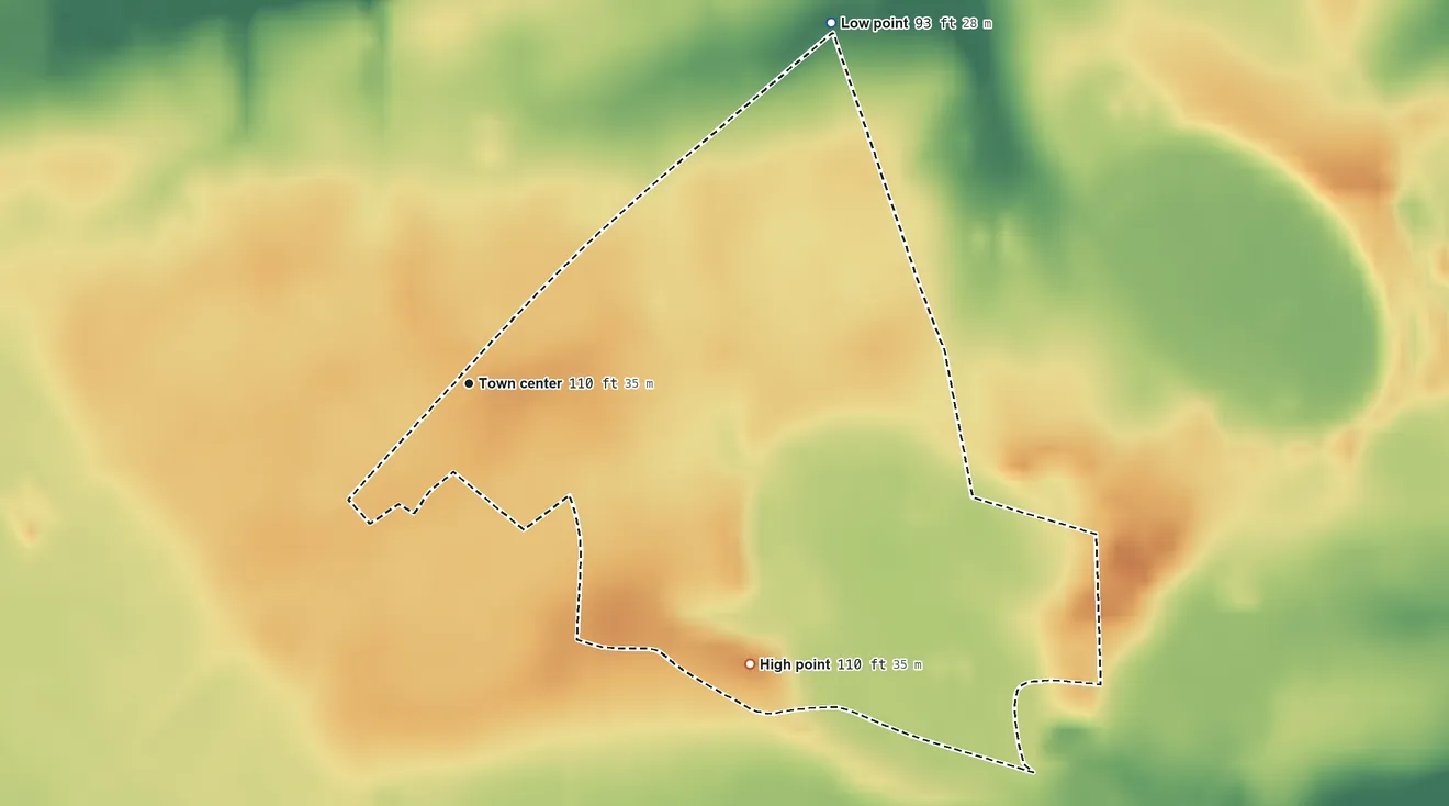 Topographic elevation map of Zion, South Carolina, shaded from 93 ft on the northeast side to 110 ft on the southeast side
