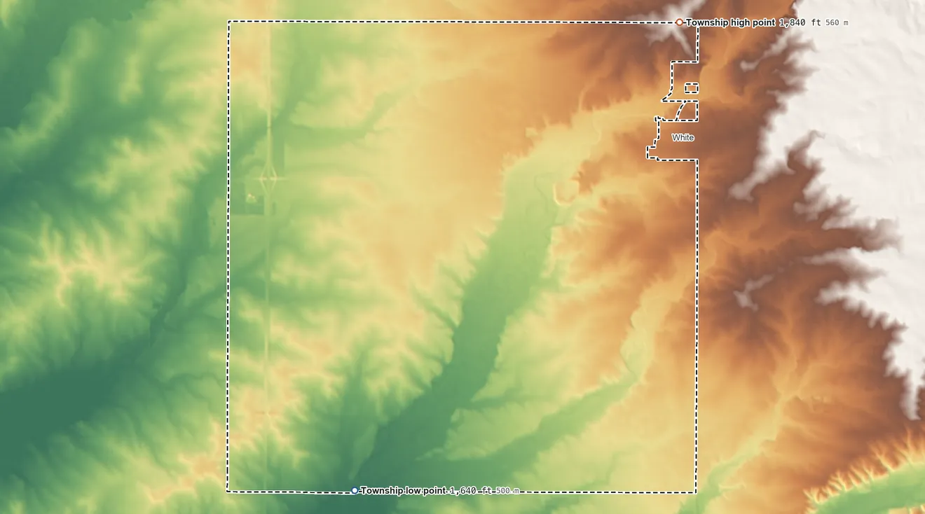 Topographic elevation map of Afton Township, South Dakota, shaded from 1,640 ft on the south side to 1,840 ft on the northeast side