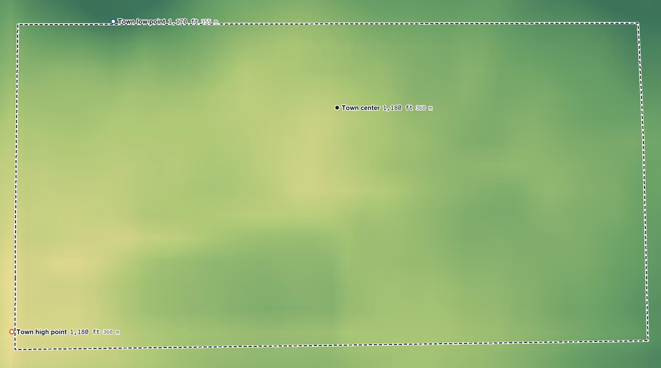 Topographic elevation map of Albee, South Dakota, shaded from 1,170 ft on the west side to 1,180 ft on the southwest side