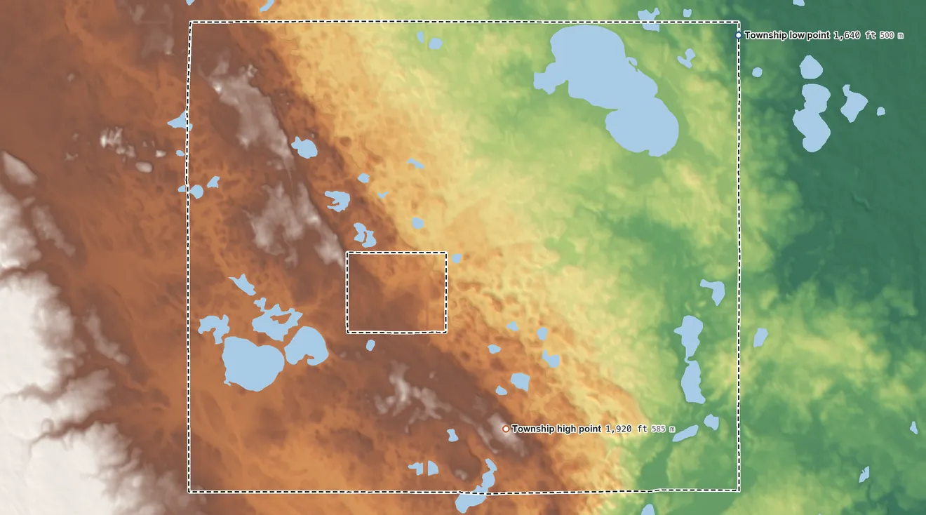 Topographic elevation map of Altamont Township, South Dakota, shaded from 1,640 ft on the northeast side to 1,920 ft on the south side