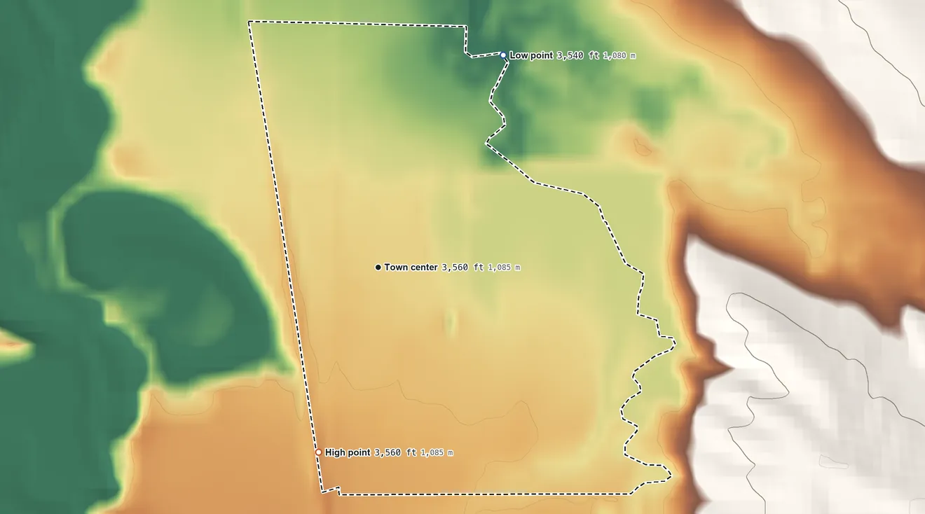 Topographic elevation map of Ardmore, South Dakota, shaded from 3,540 ft on the northeast side to 3,560 ft on the south side