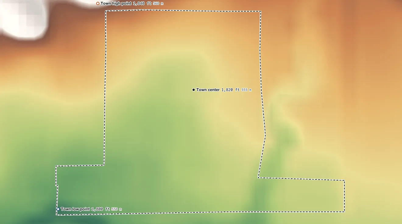 Topographic elevation map of Artas, South Dakota, shaded from 1,800 ft on the southwest side to 1,840 ft on the northwest side