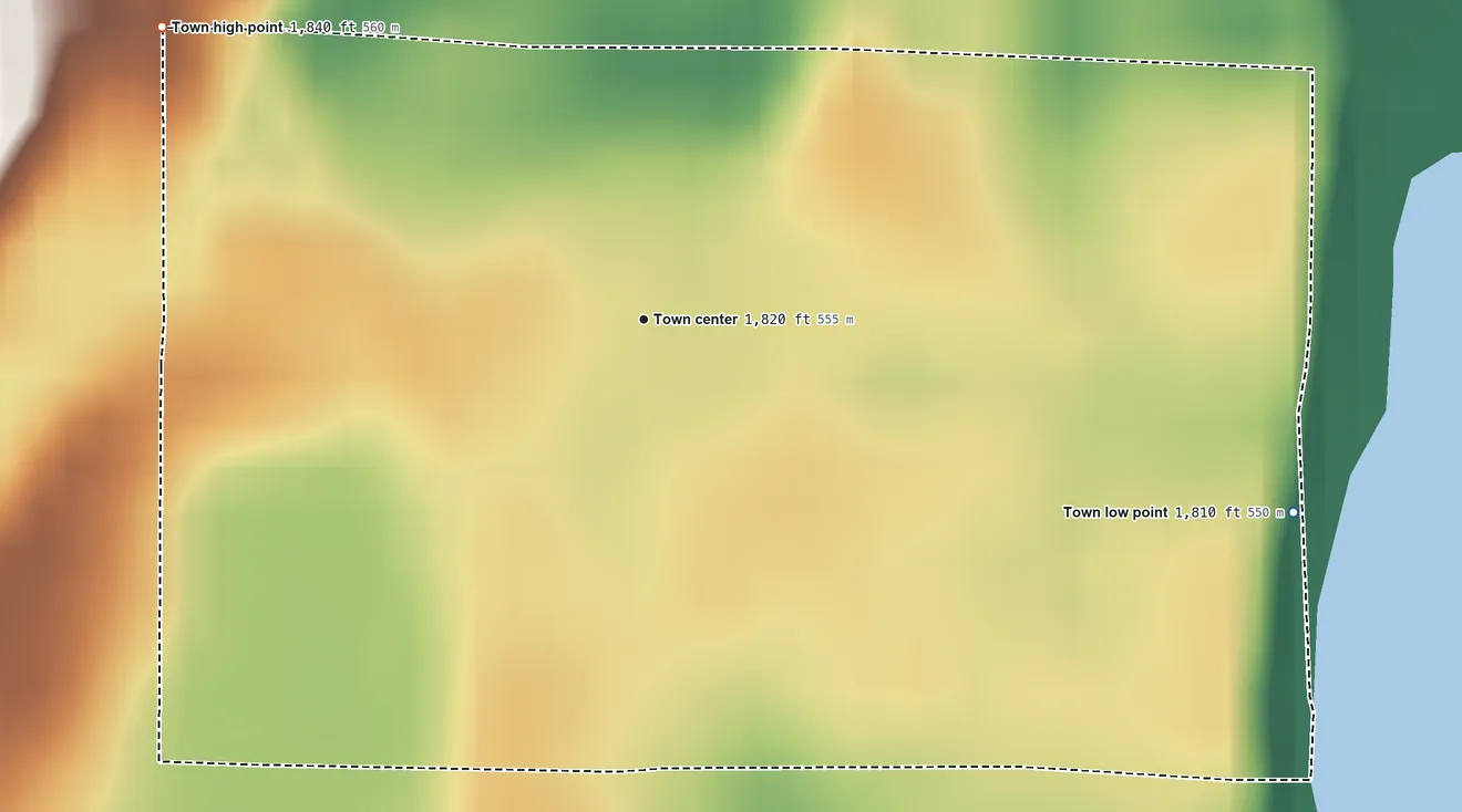 Topographic elevation map of Astoria, South Dakota, shaded from 1,810 ft on the east side to 1,840 ft on the northwest side