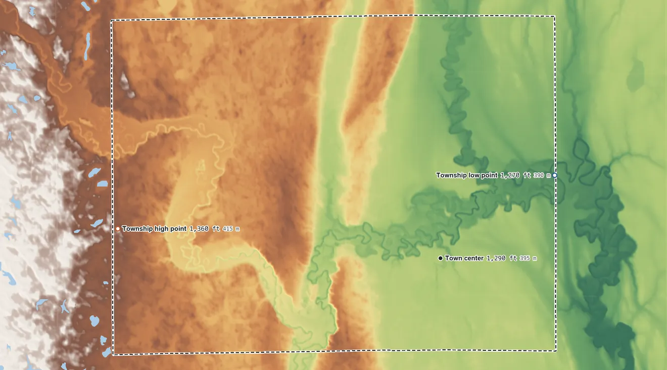 Topographic elevation map of Athol Township, South Dakota, shaded from 1,270 ft on the northeast side to 1,360 ft on the west side