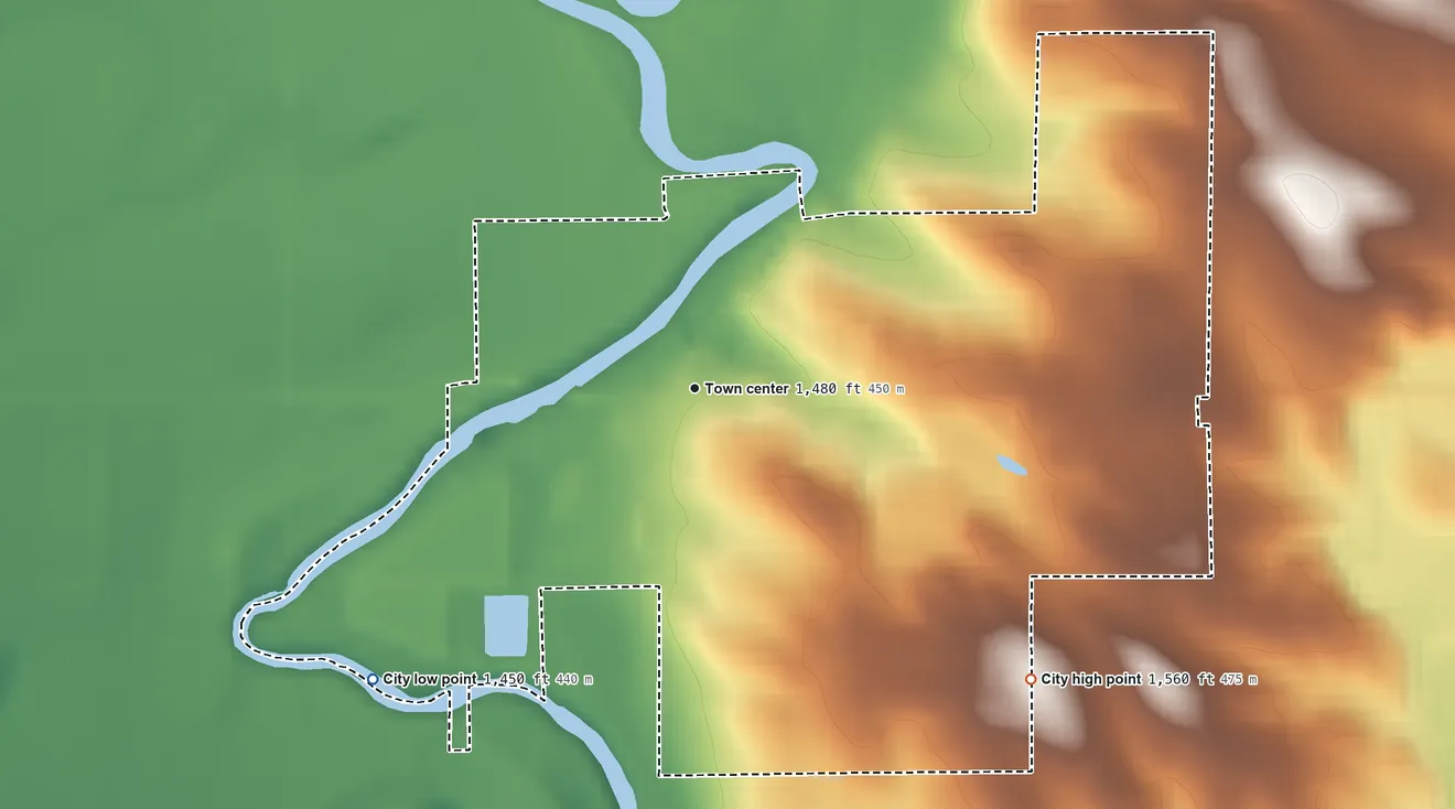 Topographic elevation map of Baltic, South Dakota, shaded from 1,450 ft on the southwest side to 1,560 ft on the southeast side