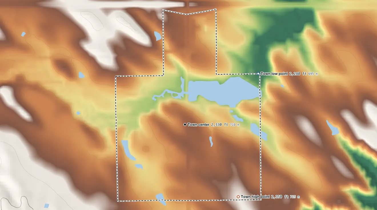 Topographic elevation map of Belvidere, South Dakota, shaded from 2,280 ft on the northeast side to 2,350 ft on the southeast side