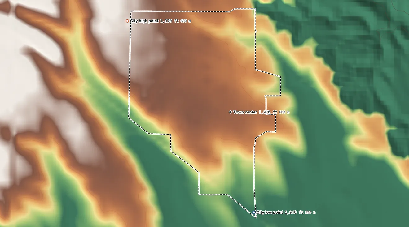 Topographic elevation map of Bonesteel, South Dakota, shaded from 1,940 ft on the south side to 1,970 ft on the northwest side