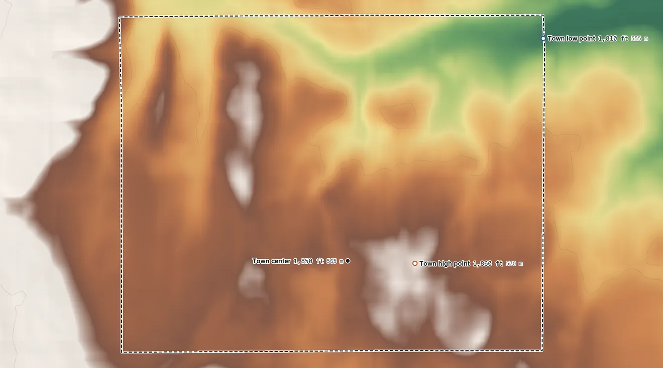 Topographic elevation map of Brandt, South Dakota, shaded from 1,810 ft on the northeast side to 1,860 ft on the east side