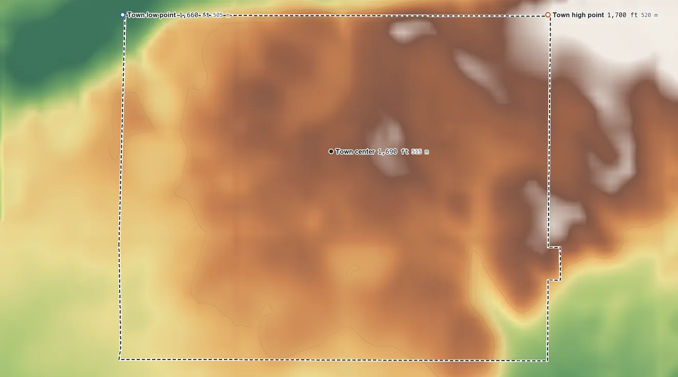 Topographic elevation map of Bushnell, South Dakota, shaded from 1,660 ft on the northwest side to 1,700 ft on the northeast side