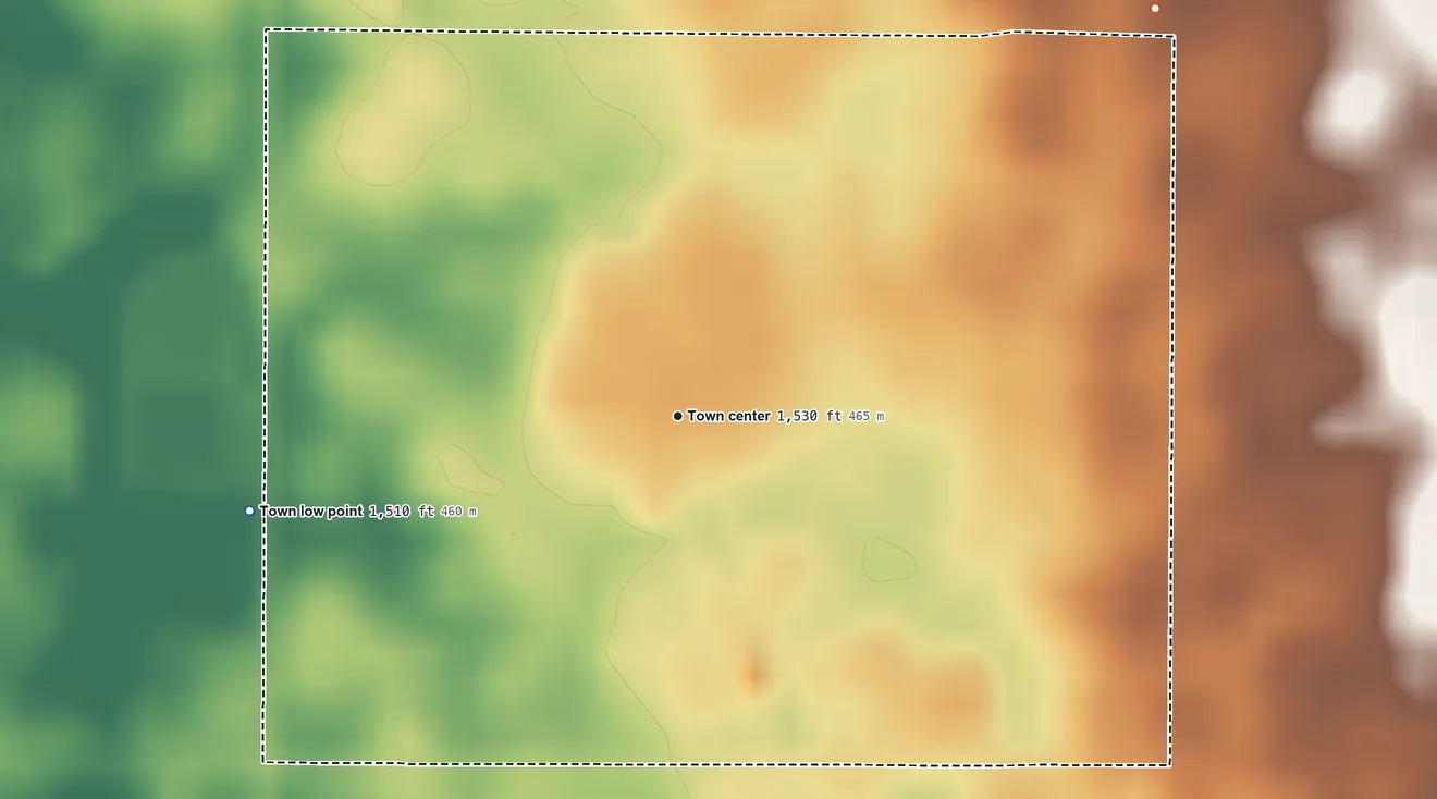 Topographic elevation map of Canova, South Dakota, shaded from 1,510 ft on the west side to 1,540 ft on the northeast side