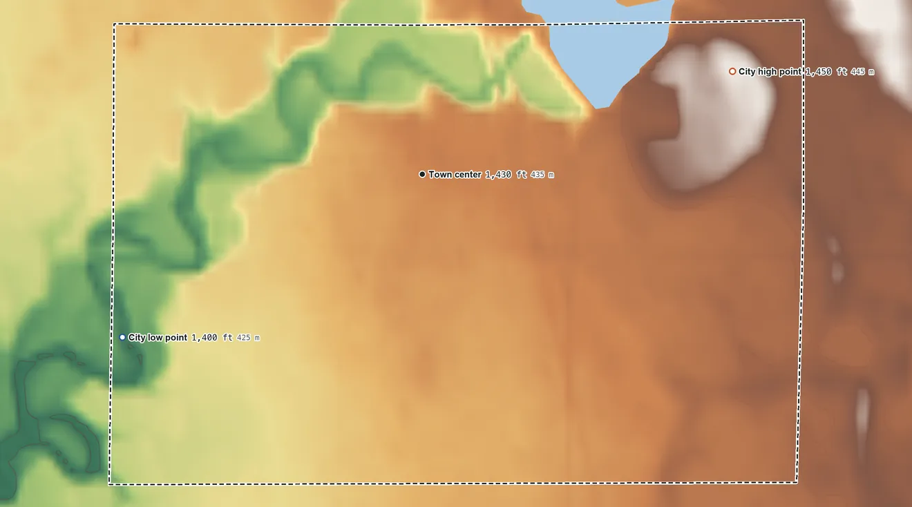 Topographic elevation map of Carthage, South Dakota, shaded from 1,400 ft on the southwest side to 1,450 ft on the east side