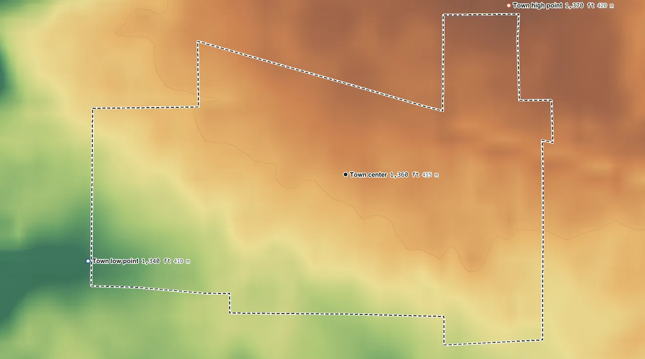 Topographic elevation map of Chancellor, South Dakota, shaded from 1,340 ft on the west side to 1,370 ft on the northeast side