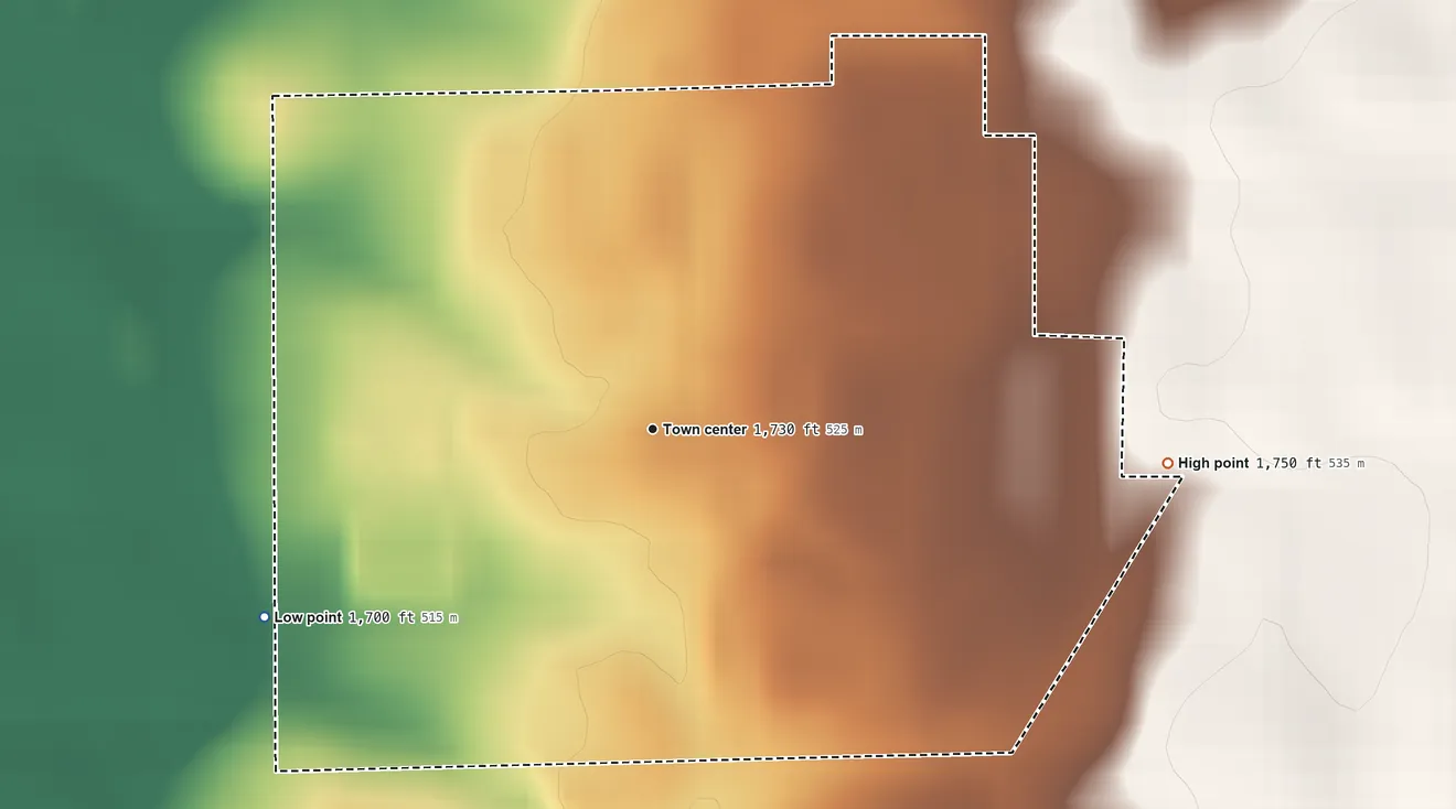 Topographic elevation map of Clearfield Colony, South Dakota, shaded from 1,700 ft on the southwest side to 1,750 ft on the east side