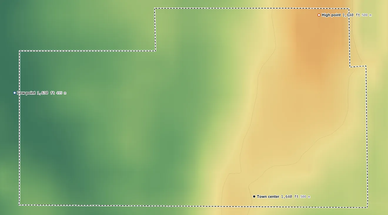 Topographic elevation map of Cloverleaf Colony, South Dakota, shaded from 1,630 ft on the northwest side to 1,640 ft on the north side
