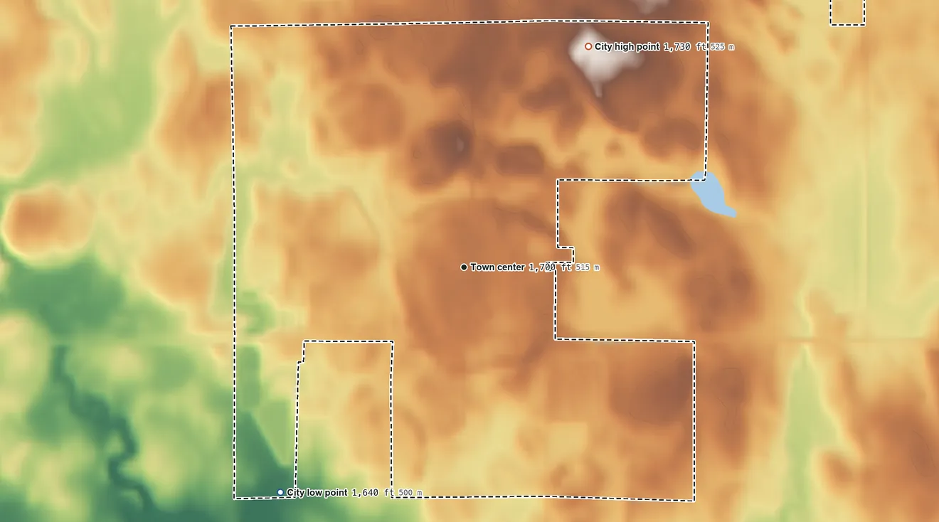 Topographic elevation map of Colman, South Dakota, shaded from 1,640 ft on the southwest side to 1,730 ft on the northeast side