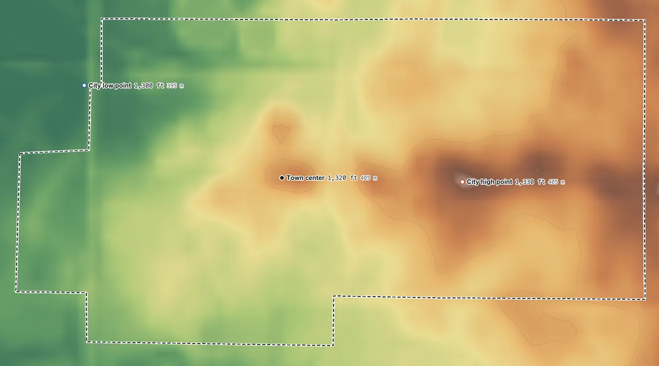 Topographic elevation map of Conde, South Dakota, shaded from 1,300 ft on the northwest side to 1,330 ft on the east side