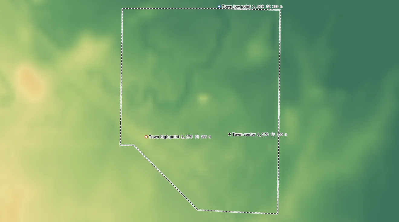 Topographic elevation map of Corona, South Dakota, shaded from 1,160 ft on the north side to 1,170 ft on the west side