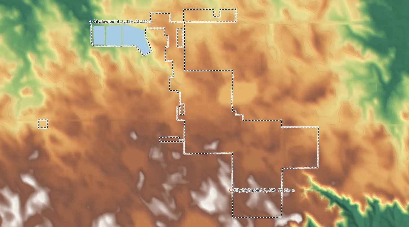 Topographic elevation map of Eagle Butte, South Dakota, shaded from 2,350 ft on the northwest side to 2,460 ft on the south side