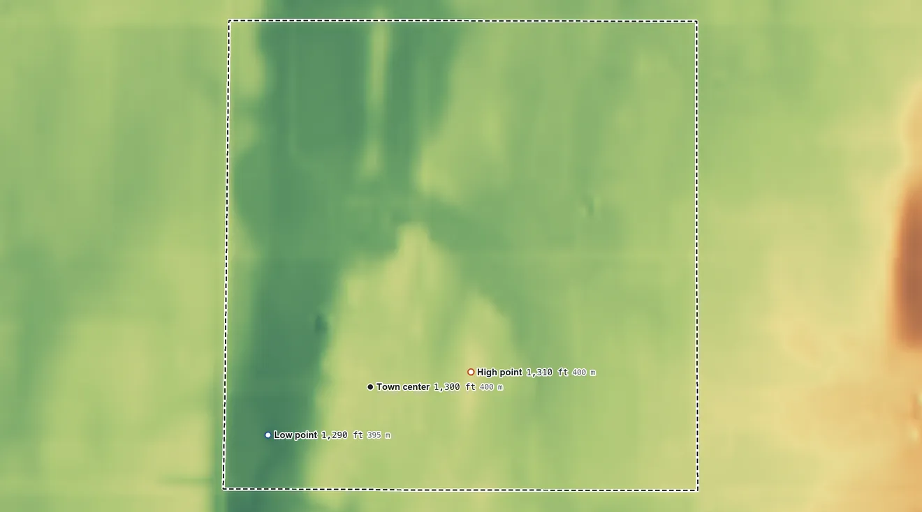 Topographic elevation map of Ferney, South Dakota, shaded from 1,290 ft on the southwest side to 1,310 ft on the east side