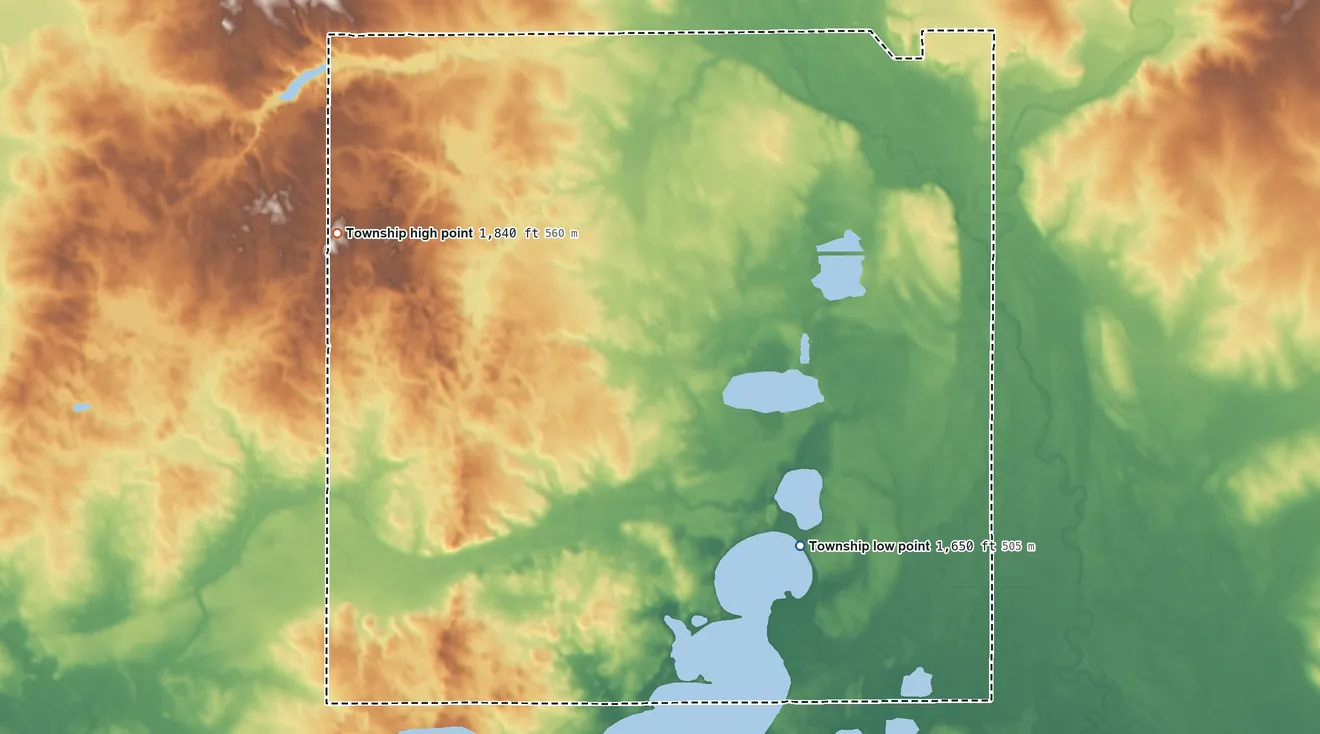 Topographic elevation map of Florence Township, South Dakota, shaded from 1,650 ft on the south side to 1,840 ft on the west side