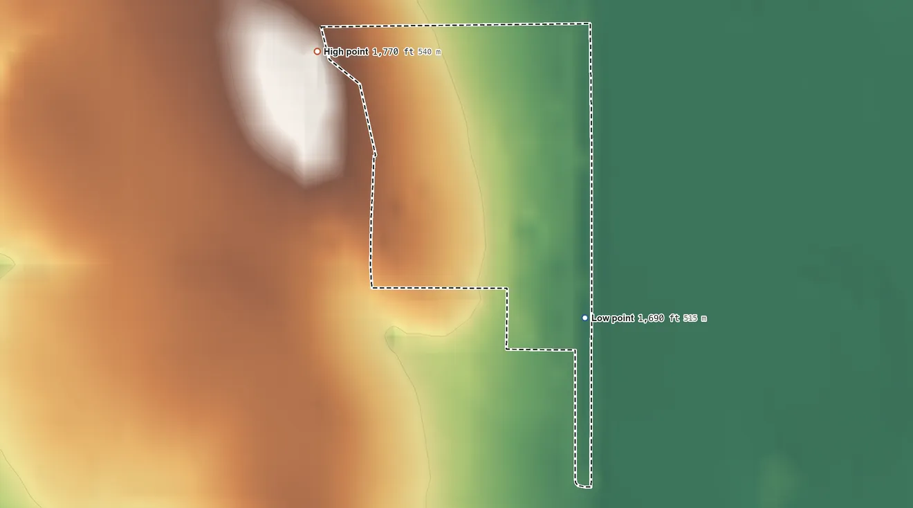 Topographic elevation map of Gann Valley, South Dakota, shaded from 1,690 ft on the southeast side to 1,770 ft on the west side