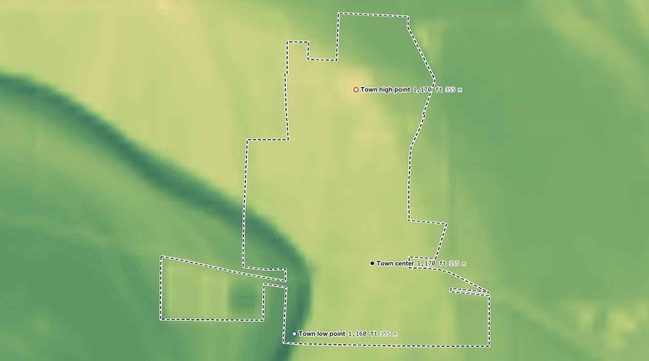 Topographic elevation map of Gayville, South Dakota, shaded from 1,160 ft on the southwest side to 1,170 ft on the north side