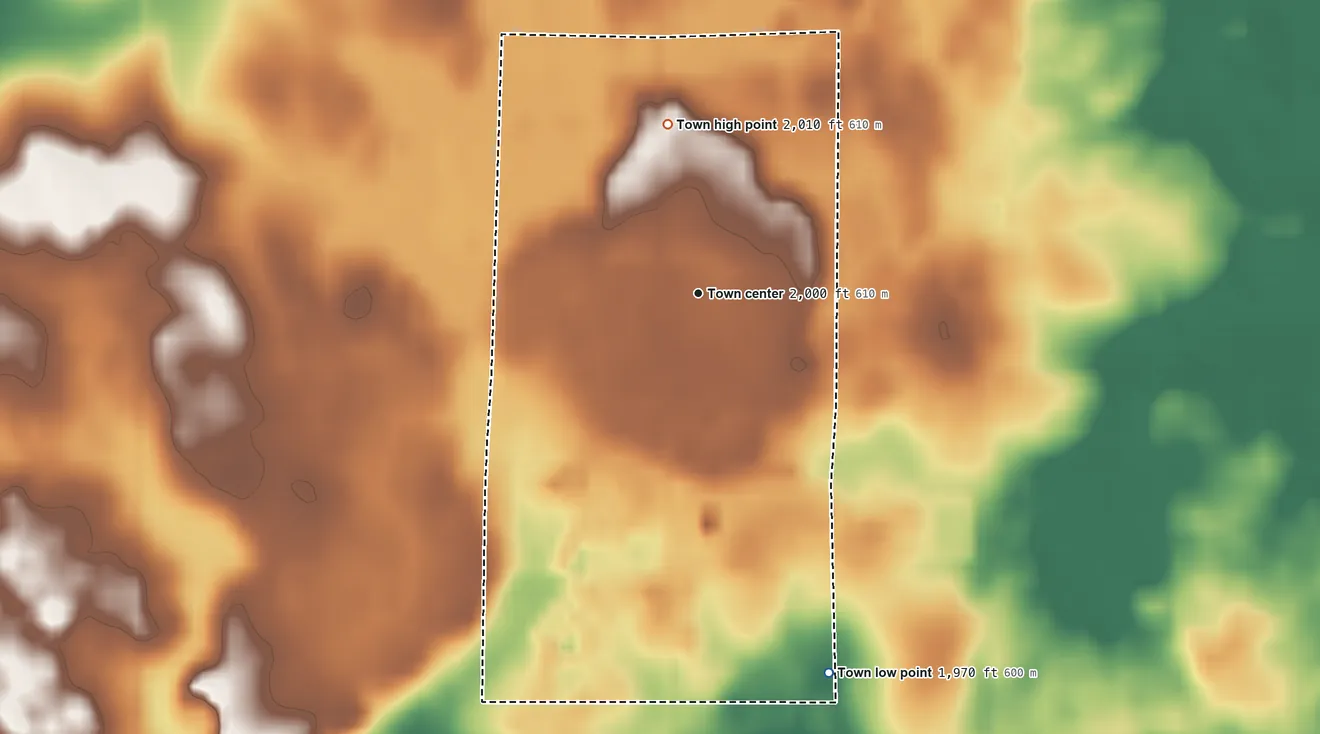 Topographic elevation map of Goodwin, South Dakota, shaded from 1,970 ft on the south side to 2,010 ft on the north side