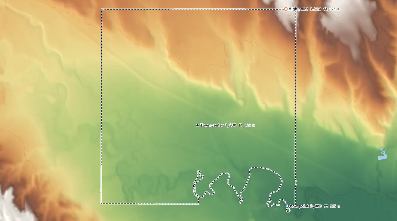 Topographic elevation map of Green Valley, South Dakota, shaded from 3,000 ft on the southeast side to 3,210 ft on the northeast side