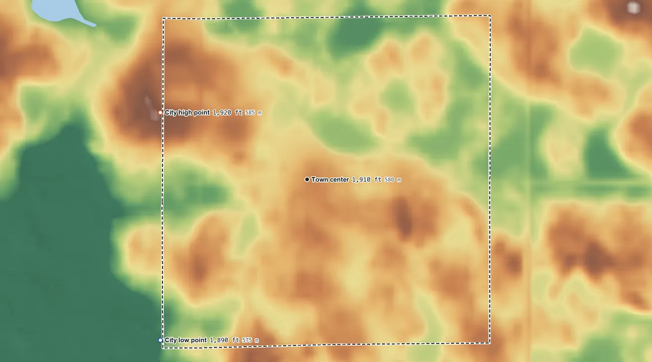 Topographic elevation map of Hosmer, South Dakota, shaded from 1,890 ft on the southwest side to 1,920 ft on the northwest side