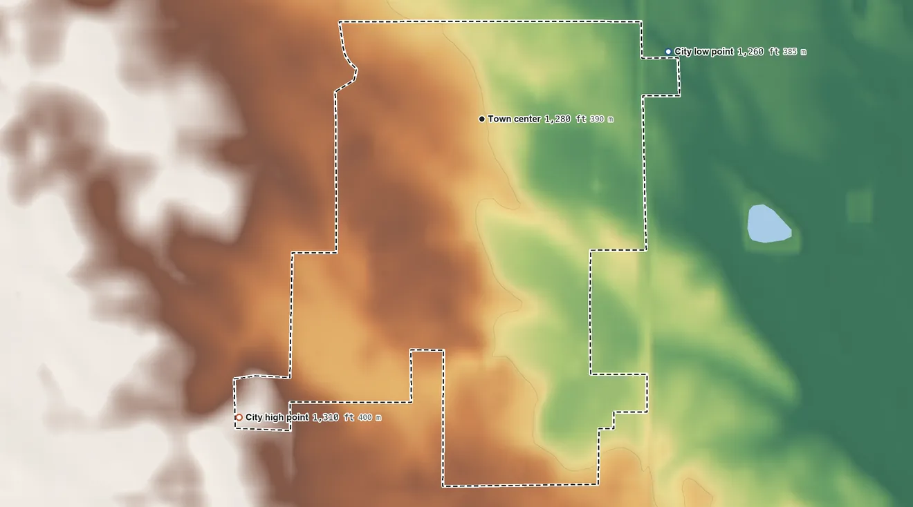 Topographic elevation map of Hurley, South Dakota, shaded from 1,260 ft on the east side to 1,310 ft on the southwest side