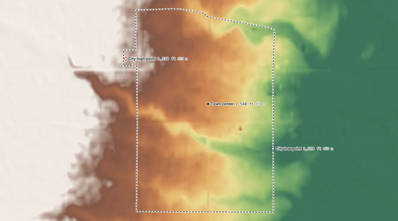 Topographic elevation map of Ipswich, South Dakota, shaded from 1,520 ft on the southeast side to 1,550 ft on the northwest side