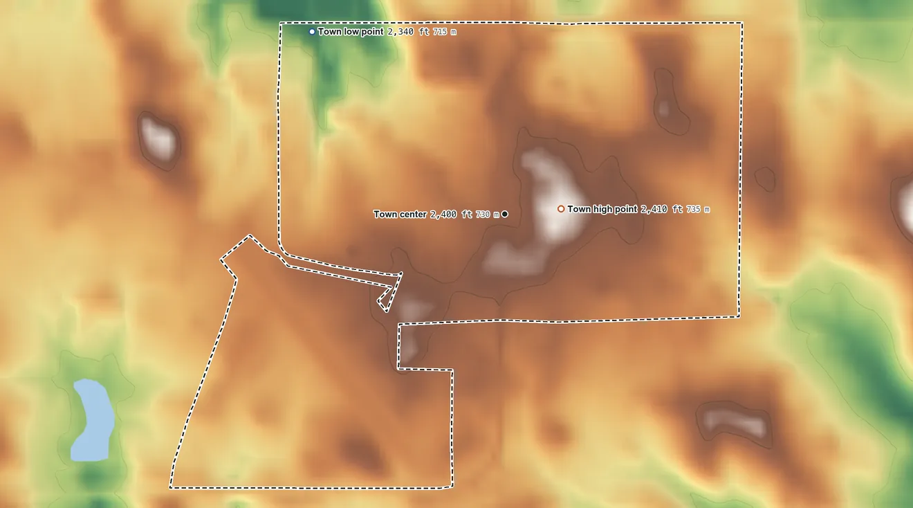 Topographic elevation map of Isabel, South Dakota, shaded from 2,340 ft on the northwest side to 2,410 ft near the middle