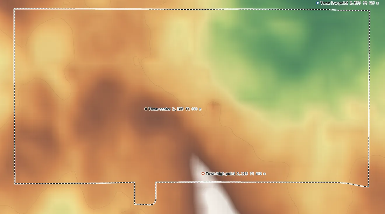 Topographic elevation map of Java, South Dakota, shaded from 2,050 ft on the northeast side to 2,110 ft on the southeast side
