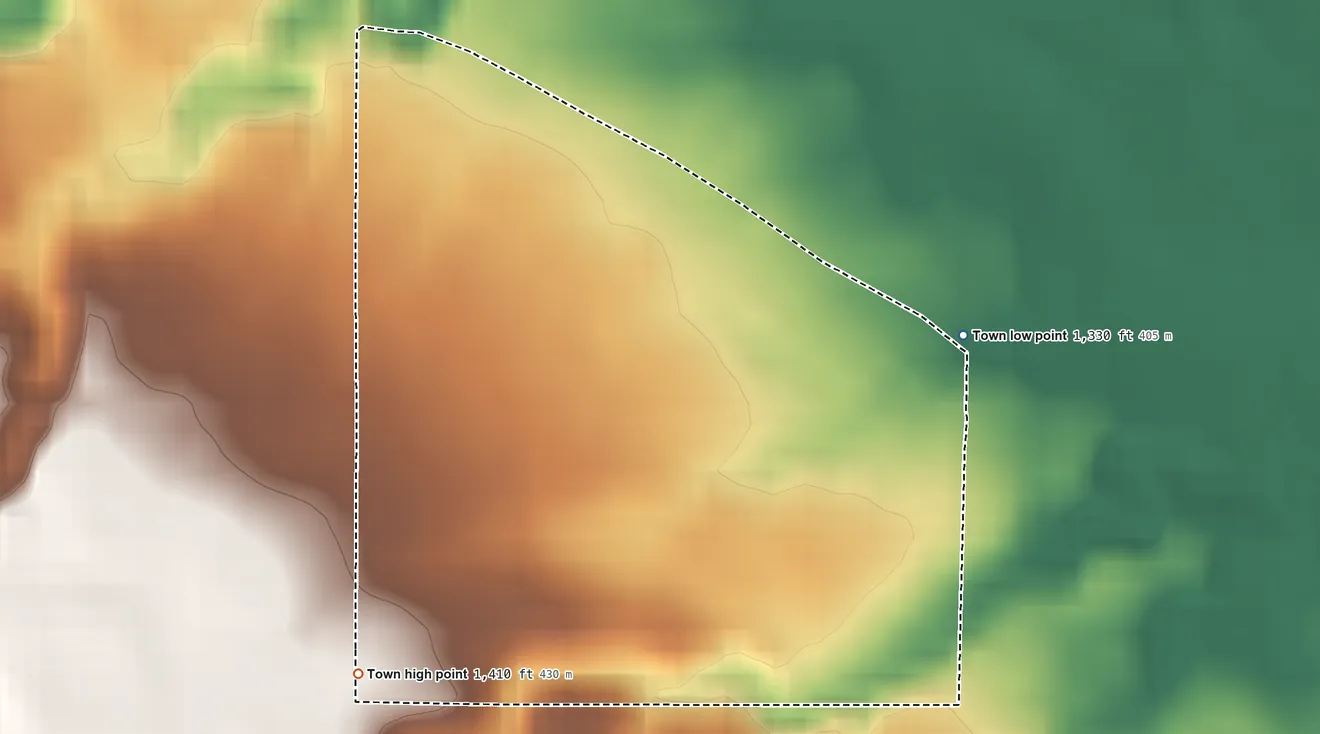 Topographic elevation map of La Bolt, South Dakota, shaded from 1,330 ft on the east side to 1,410 ft on the southwest side