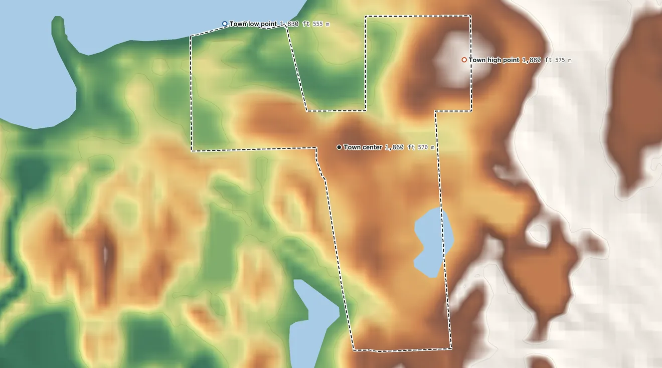 Topographic elevation map of Lake City, South Dakota, shaded from 1,830 ft on the northwest side to 1,880 ft on the northeast side