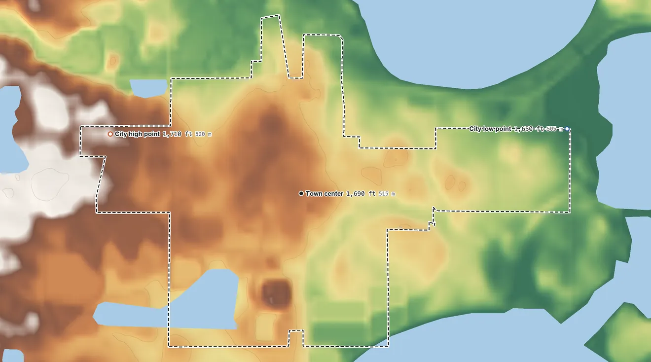 Topographic elevation map of Lake Norden, South Dakota, shaded from 1,650 ft on the east side to 1,710 ft on the west side