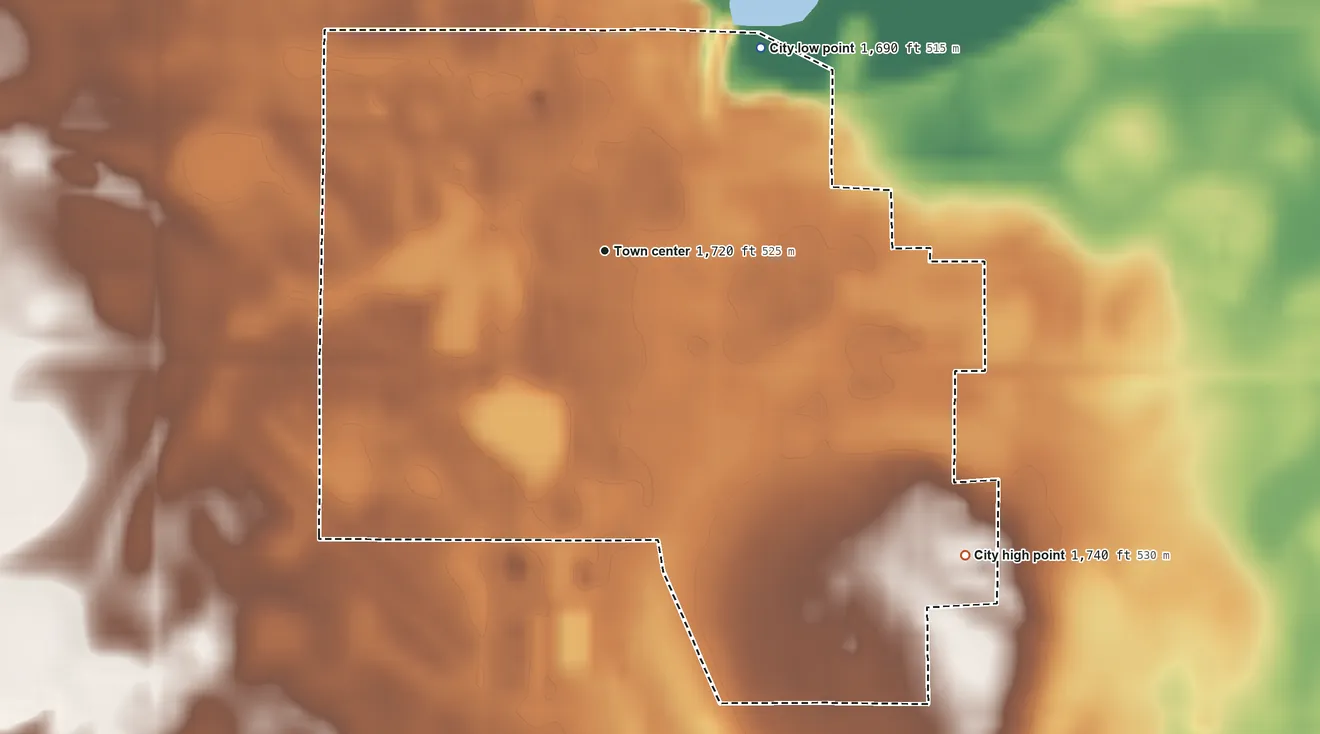 Topographic elevation map of Lake Preston, South Dakota, shaded from 1,690 ft on the northeast side to 1,740 ft on the southeast side