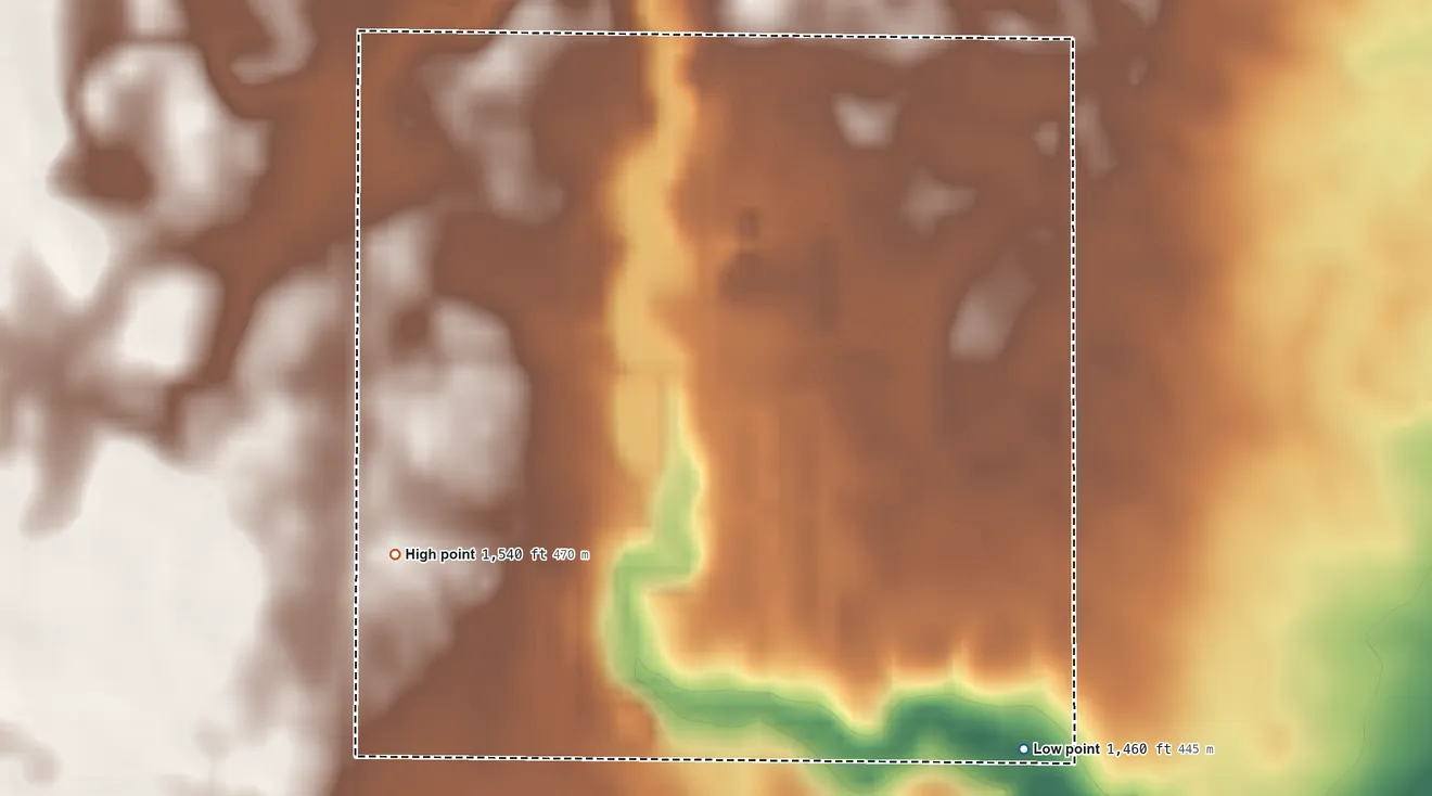 Topographic elevation map of Lakeview Colony, South Dakota, shaded from 1,460 ft on the southeast side to 1,540 ft on the southwest side