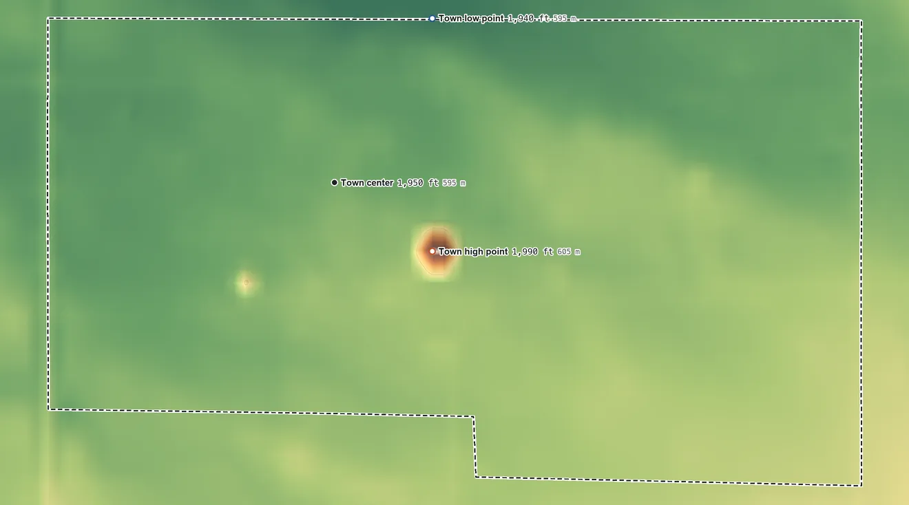 Topographic elevation map of Lebanon, South Dakota, shaded from 1,940 ft on the northeast side to 1,990 ft on the southeast side