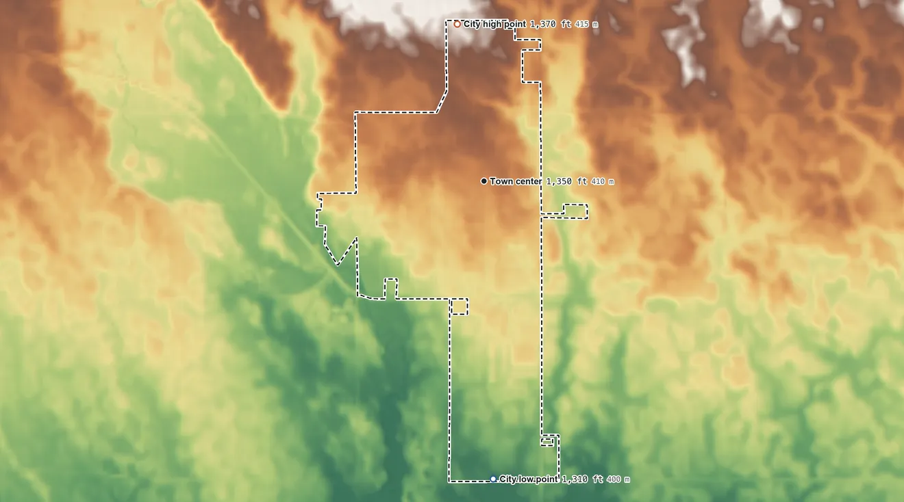 Topographic elevation map of Lennox, South Dakota, shaded from 1,310 ft on the south side to 1,370 ft on the north side
